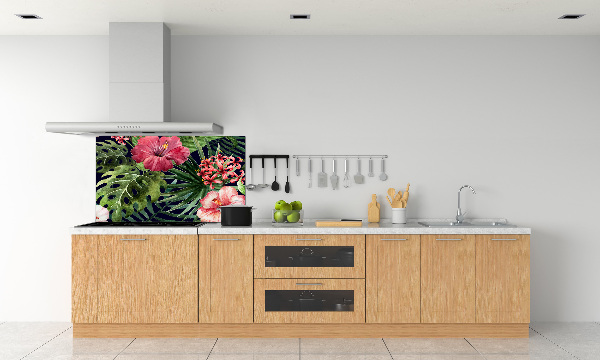Rivestimento parete cucina con motivo di fiori tropicali