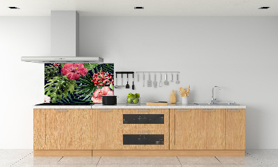 Rivestimento parete cucina con motivo di fiori tropicali