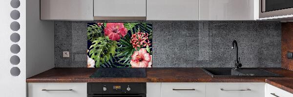 Rivestimento parete cucina con motivo di fiori tropicali