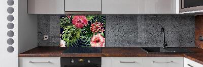 Rivestimento parete cucina con motivo di fiori tropicali