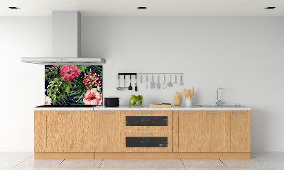 Rivestimento parete cucina con motivo di fiori tropicali