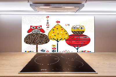 Rivestimento parete cucina con stampa raffigurante gufi su un albero