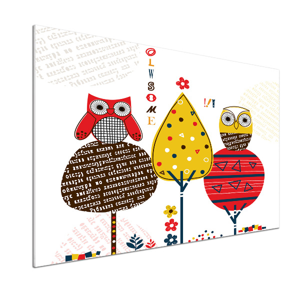 Rivestimento parete cucina con stampa raffigurante gufi su un albero