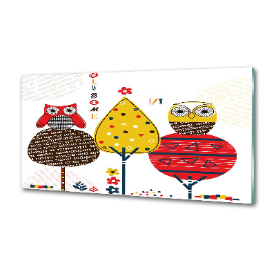 Rivestimento parete cucina con stampa raffigurante gufi su un albero