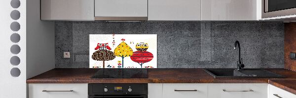 Rivestimento parete cucina con stampa raffigurante gufi su un albero
