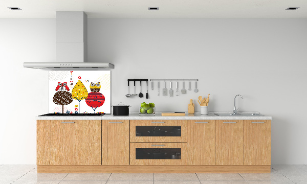 Rivestimento parete cucina con stampa raffigurante gufi su un albero