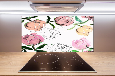 Rivestimento parete cucina con motivo a boccioli di peonia