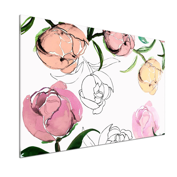 Rivestimento parete cucina con motivo a boccioli di peonia