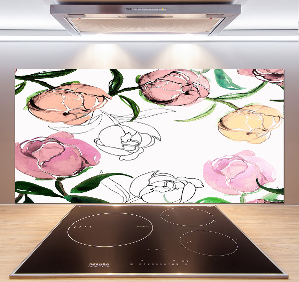 Rivestimento parete cucina con motivo a boccioli di peonia