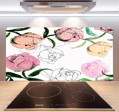 Rivestimento parete cucina con motivo a boccioli di peonia