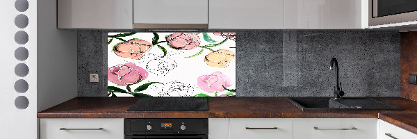 Rivestimento parete cucina con motivo a boccioli di peonia