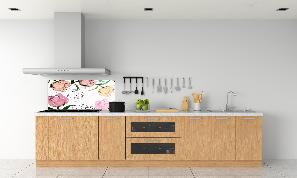 Rivestimento parete cucina con motivo a boccioli di peonia