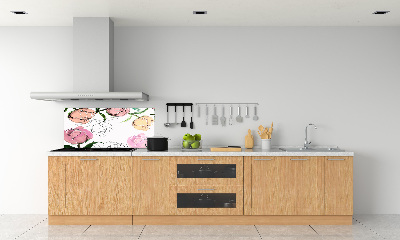 Rivestimento parete cucina con motivo a boccioli di peonia