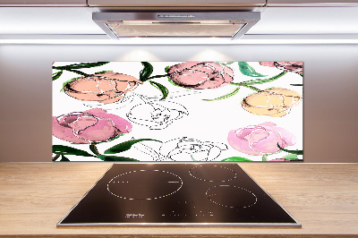 Rivestimento parete cucina con motivo a boccioli di peonia