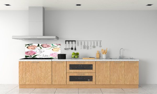 Rivestimento parete cucina con motivo a boccioli di peonia