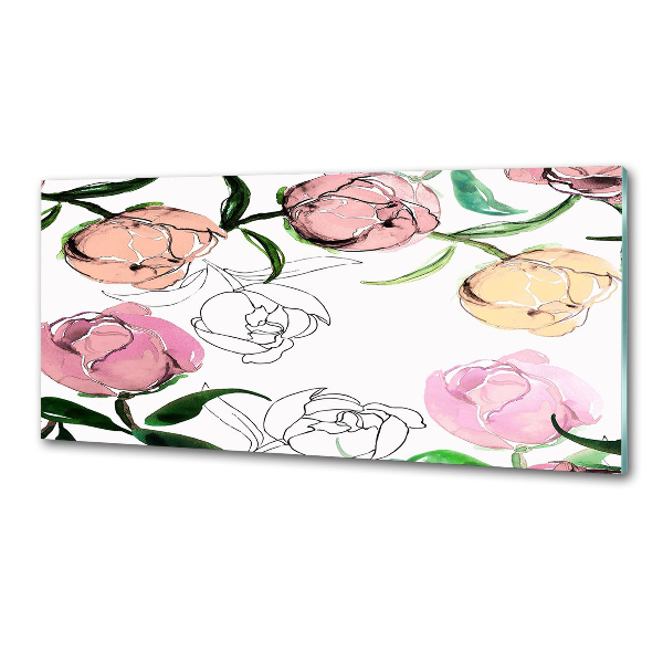 Rivestimento parete cucina con motivo a boccioli di peonia