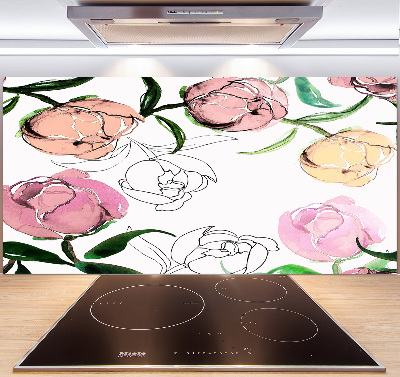 Rivestimento parete cucina con motivo a boccioli di peonia