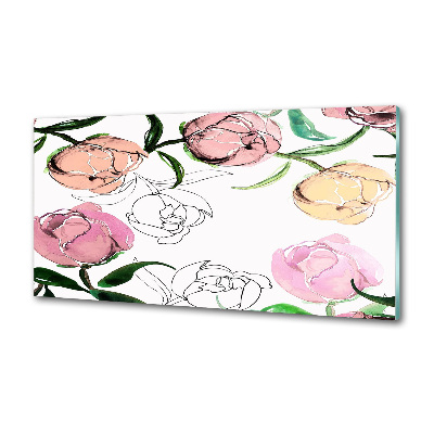 Rivestimento parete cucina con motivo a boccioli di peonia