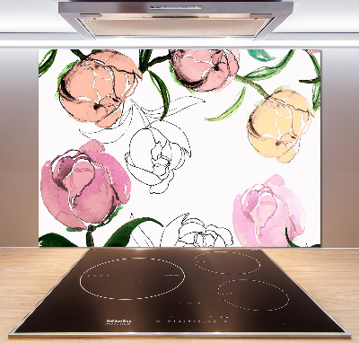 Rivestimento parete cucina con motivo a boccioli di peonia