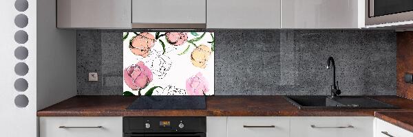 Rivestimento parete cucina con motivo a boccioli di peonia