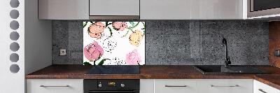 Rivestimento parete cucina con motivo a boccioli di peonia