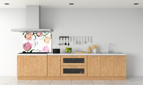 Rivestimento parete cucina con motivo a boccioli di peonia
