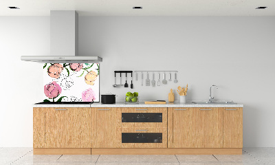 Rivestimento parete cucina con motivo a boccioli di peonia