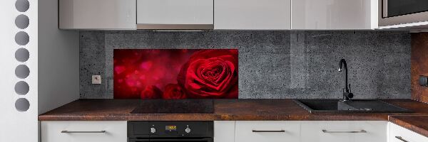Pannello retrocucina con motivo cuori di rosa rossa