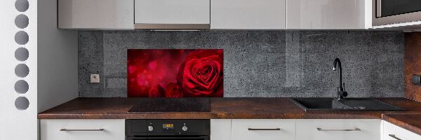 Pannello retrocucina con motivo cuori di rosa rossa