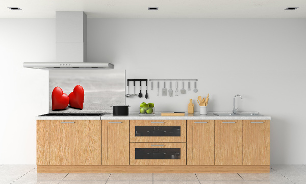 Pannello retrocucina con motivo di cuori su effetto legno