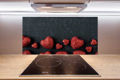 Pannello paraschizzi cucina con motivo a cuori su fondo a scacchiera
