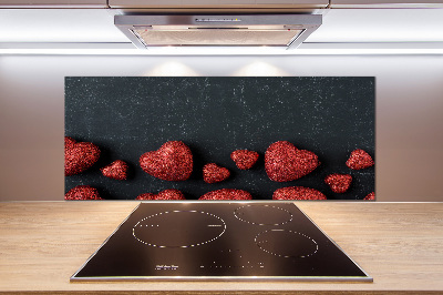 Pannello paraschizzi cucina con motivo a cuori su fondo a scacchiera