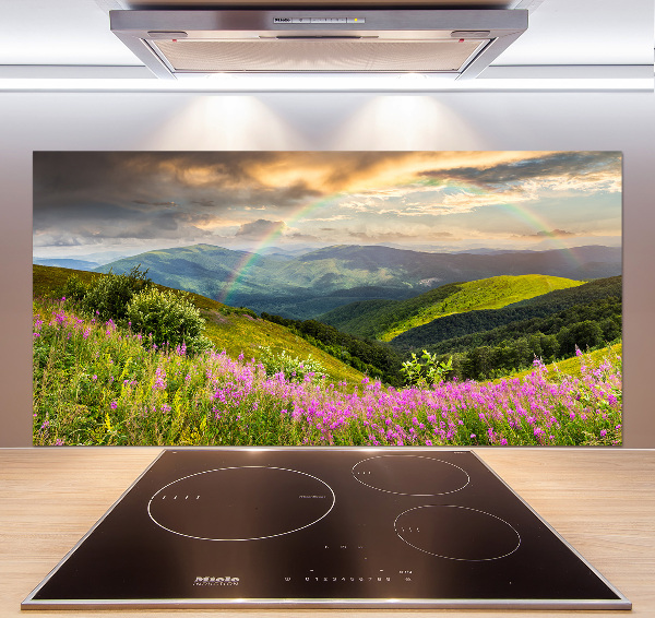 Rivestimento parete cucina con stampa di paesaggio montano