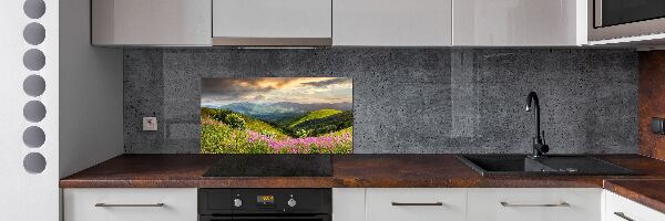 Rivestimento parete cucina con stampa di paesaggio montano