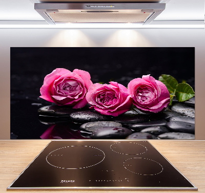 Rivestimento parete cucina con motivo di rose rosa