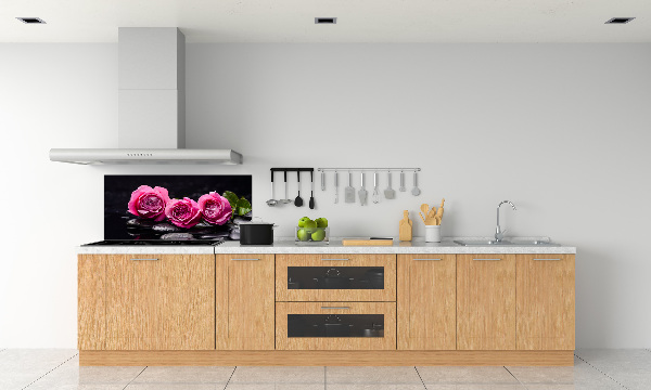 Rivestimento parete cucina con motivo di rose rosa