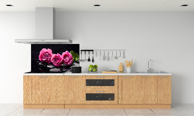 Rivestimento parete cucina con motivo di rose rosa