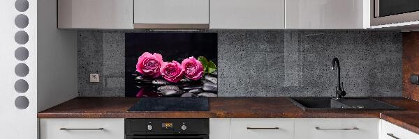 Rivestimento parete cucina con motivo di rose rosa