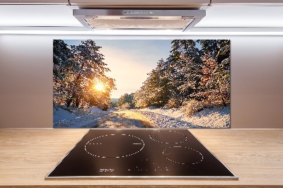 Pannello paraschizzi cucina con stampa raffigurante una strada nella foresta in inverno