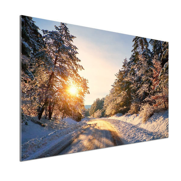 Pannello paraschizzi cucina con stampa raffigurante una strada nella foresta in inverno