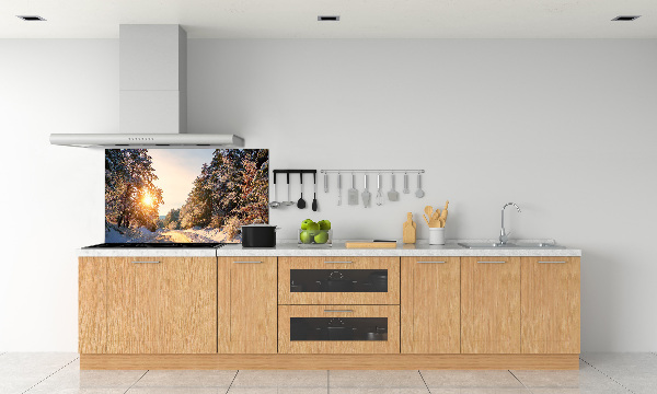 Pannello paraschizzi cucina con stampa raffigurante una strada nella foresta in inverno