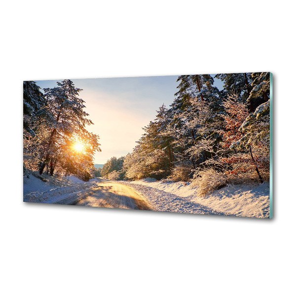 Pannello paraschizzi cucina con stampa raffigurante una strada nella foresta in inverno
