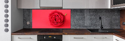 Rivestimento parete cucina con motivo a rosa rossa