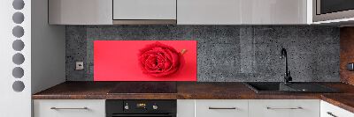Rivestimento parete cucina con motivo a rosa rossa