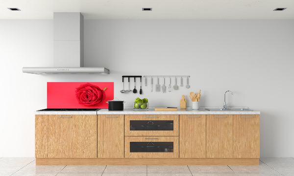 Rivestimento parete cucina con motivo a rosa rossa