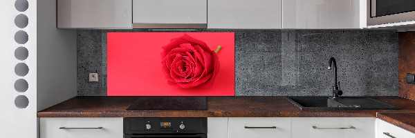 Rivestimento parete cucina con motivo a rosa rossa