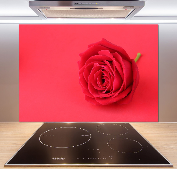 Rivestimento parete cucina con motivo a rosa rossa