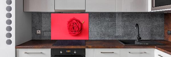 Rivestimento parete cucina con motivo a rosa rossa