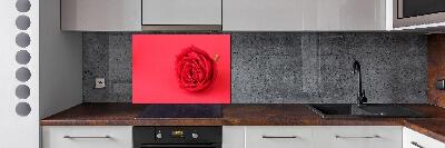 Rivestimento parete cucina con motivo a rosa rossa