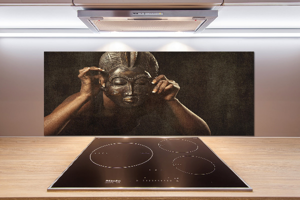 Pannello retrocucina con decorazione a maschera africana